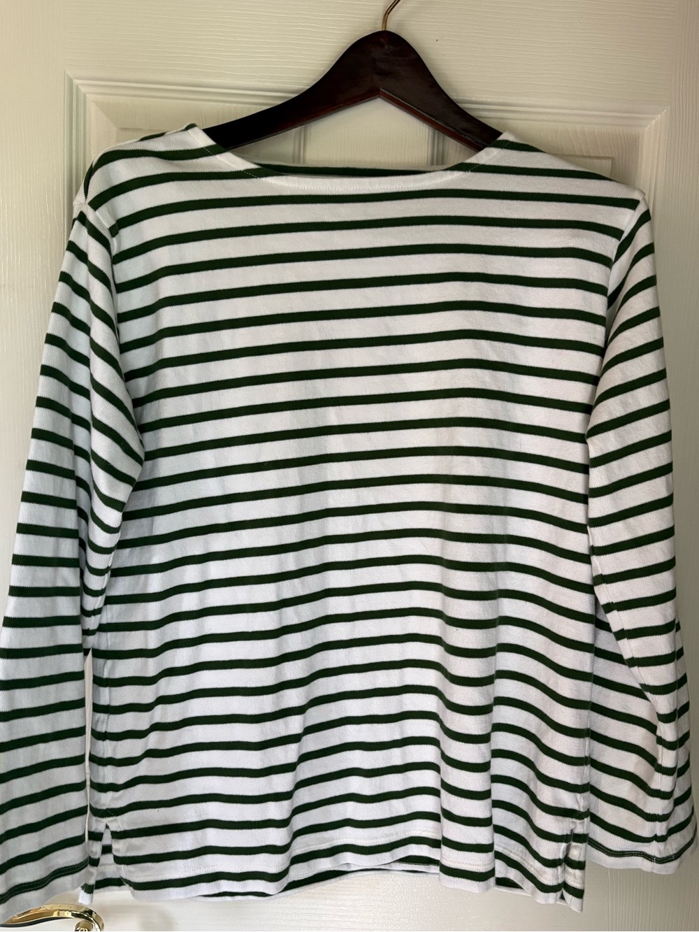 Muji women’s White and Dark Green Striped Long Sleeve Tee